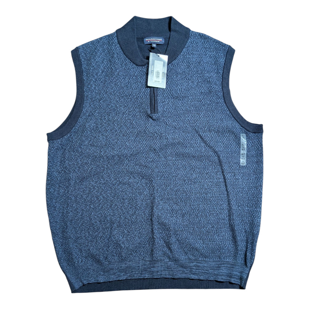 Men's Roundtree & Yorke Big Man Size XL Tall  1/4 Zip Sweater Vest NWT Blue